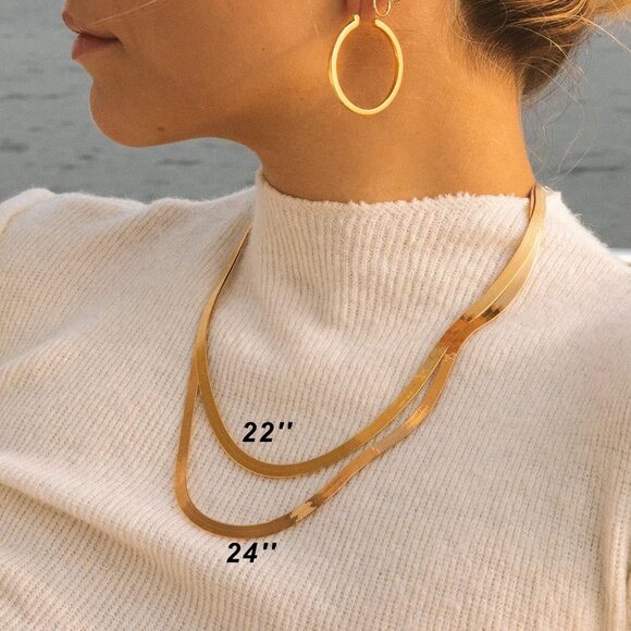 ⚡Snake Chain Herringbone Necklace For Women Gold Filled 14K Gold Silver Plated - Picture 7 of 7